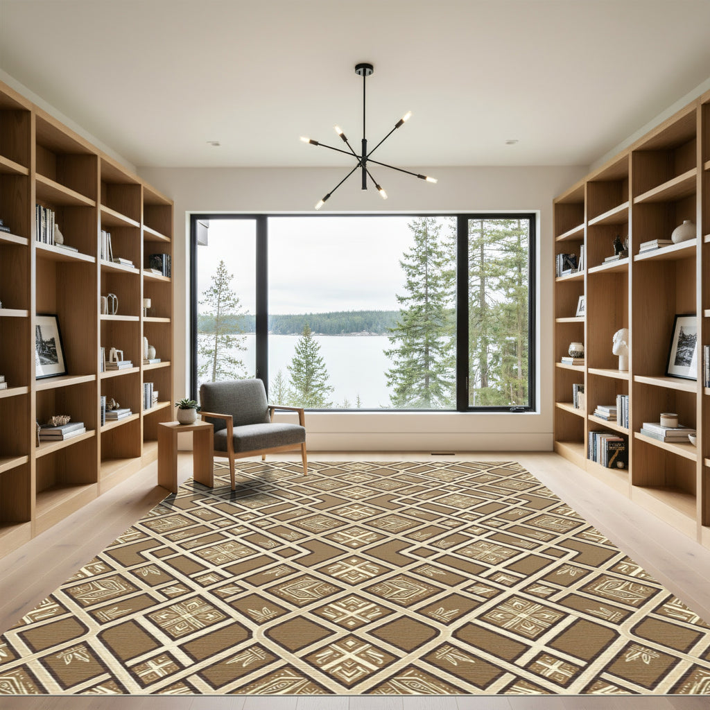 Earthy Bronze Geometric Diamond Lattice Rug