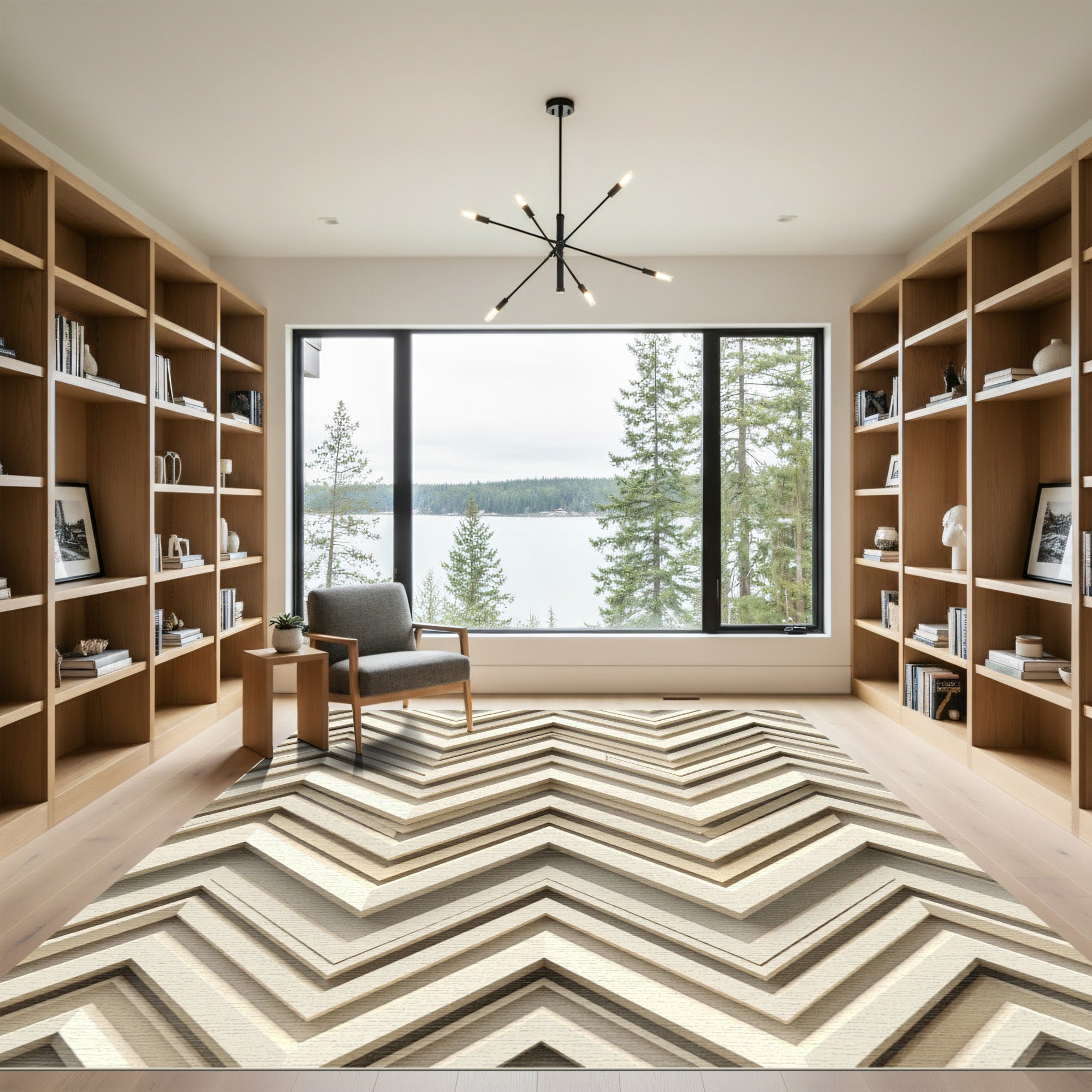 Cream Chevron Layered Relief Rug