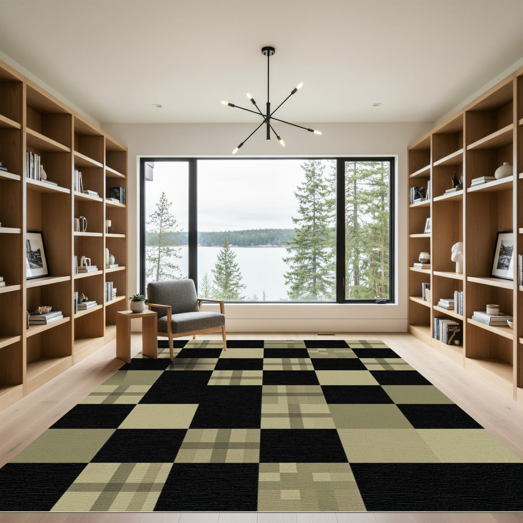 Monochrome Plaid Checkerboard Squares Rug