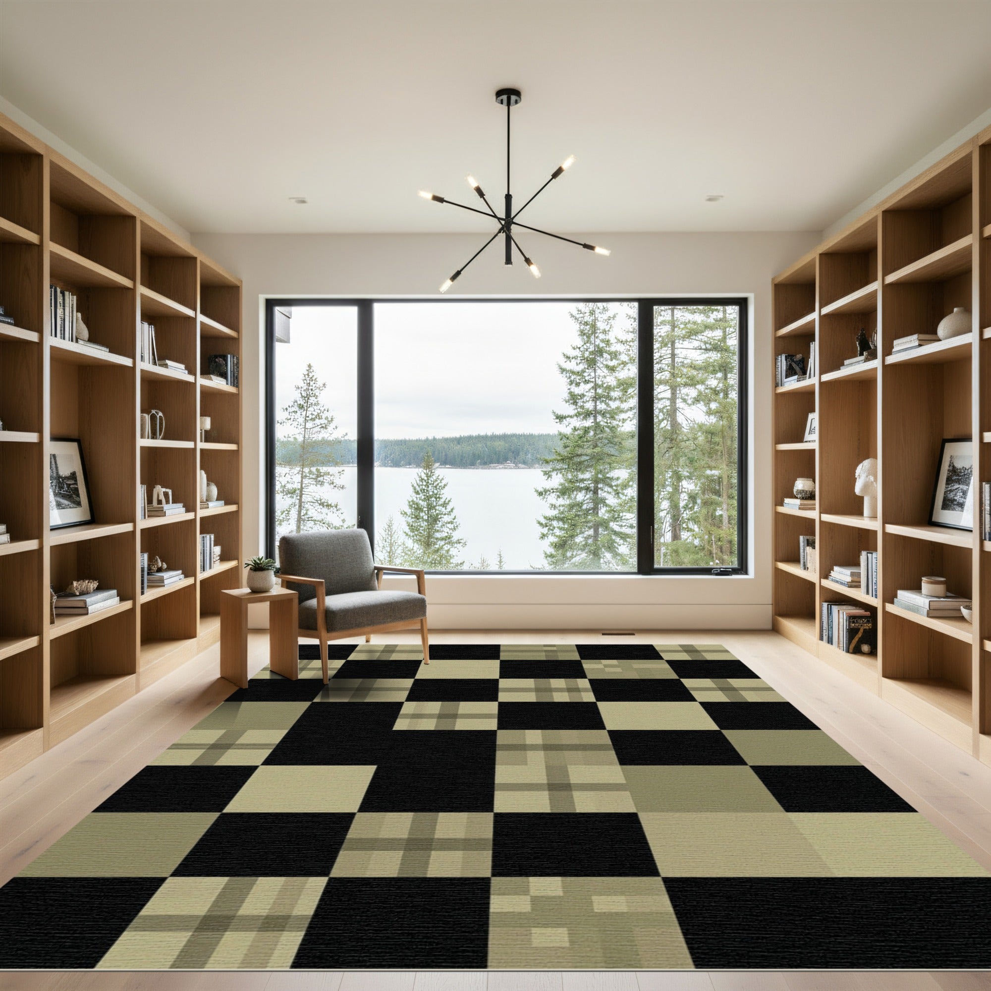 Monochrome Plaid Checkerboard Squares Rug