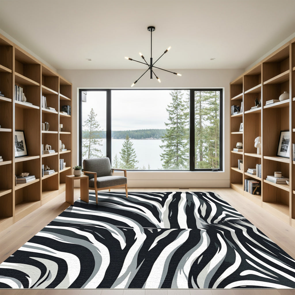 Monochromatic Zebra Stripes Abstract Rug