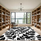 Monochromatic Black and White Botanical Foliage Rug