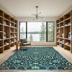 Elegant Teal Floral Medallion Flourish Rug