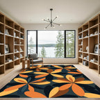 Retro Mid-Century Golden Floral Graphic Rug