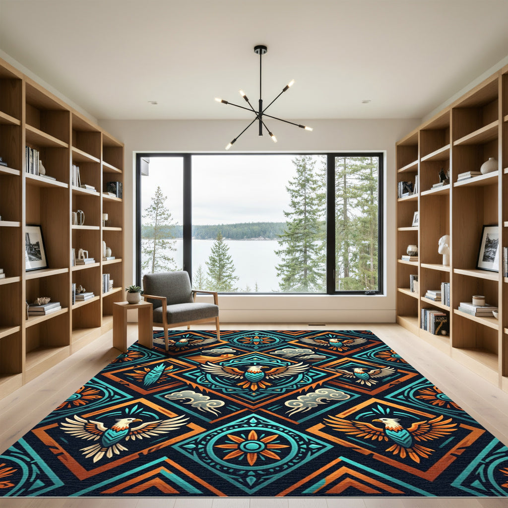 Turquoise Orange Eagle Diamond Tapestry Rug