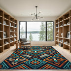 Turquoise Orange Eagle Diamond Tapestry Rug