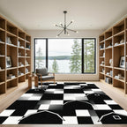 Monochromatic Graphic Barn Silhouette Checkered Area Rug