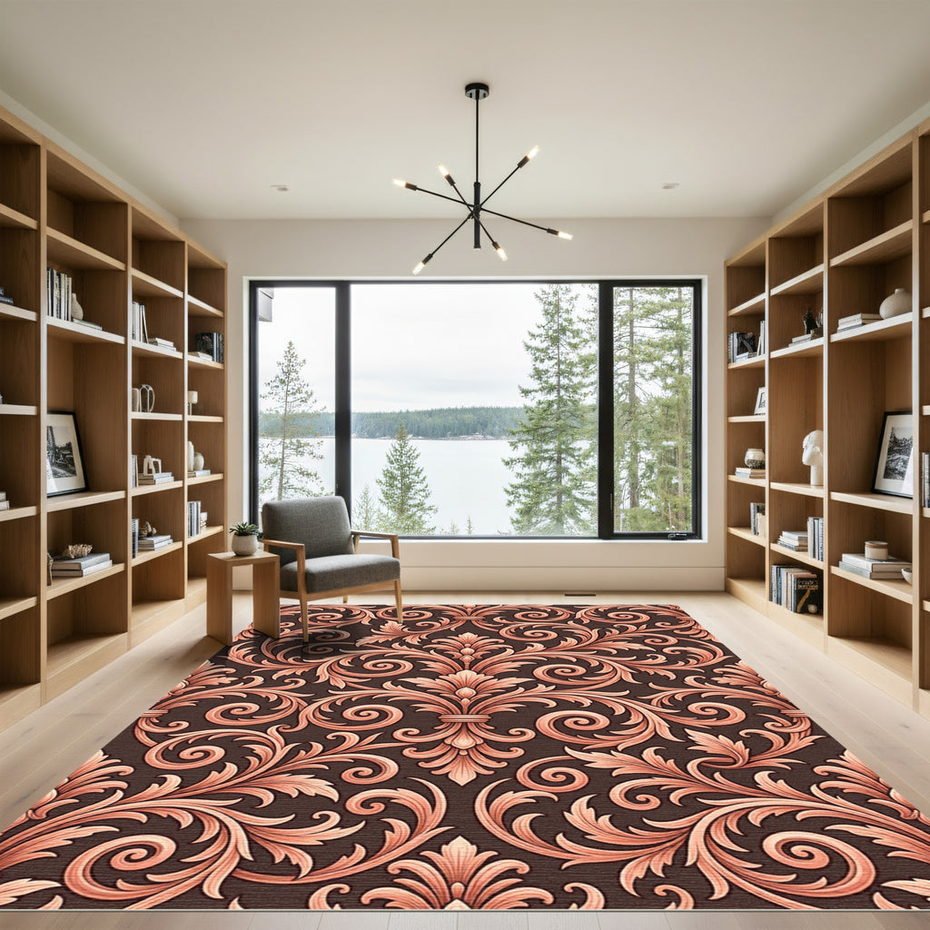 Antique Coral Acanthus Scroll Rug