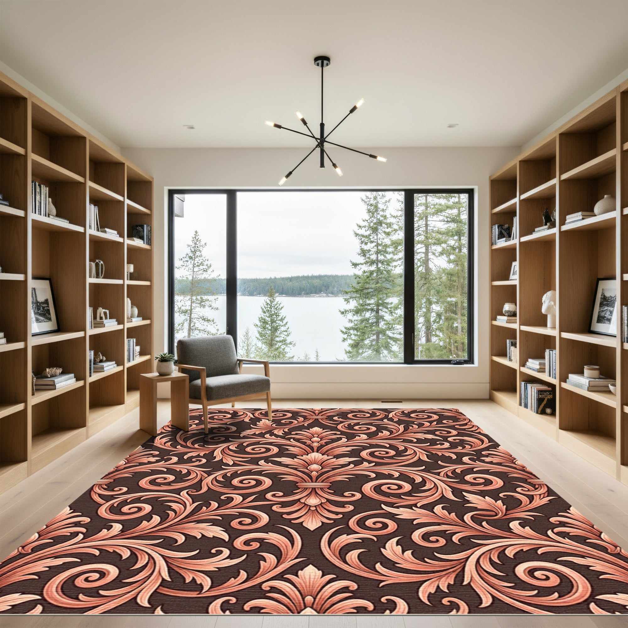 Antique Coral Acanthus Scroll Rug
