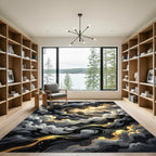 Dramatic Golden Swirl Storm Mountainscape Rug
