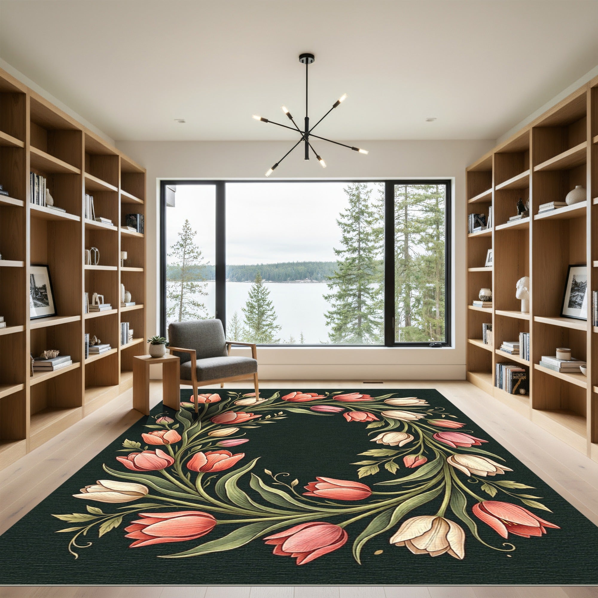 Elegantly Curving Pastel Tulip Wreath Rug