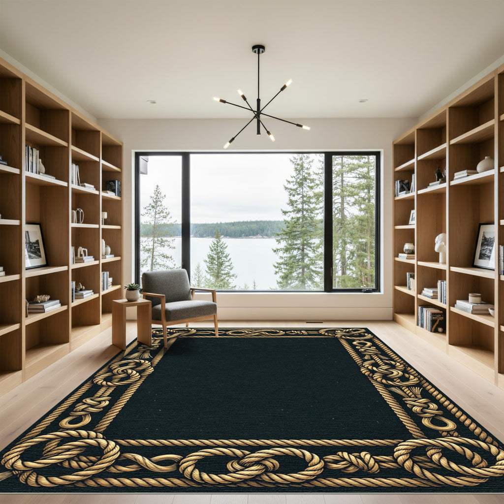 Golden Nautical Rope Knot Border Rug