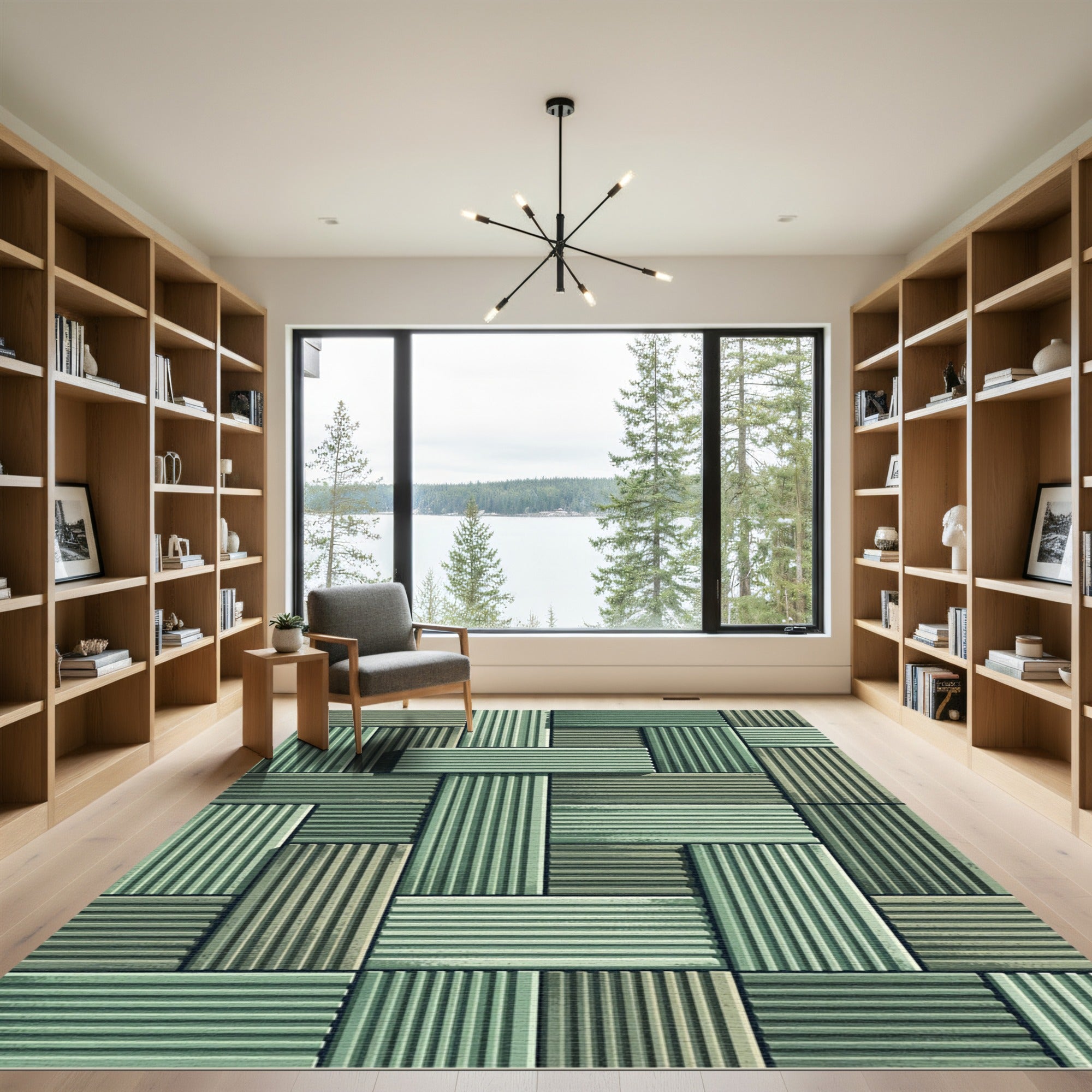 Sage Green Ribbed Geometric Block Rug