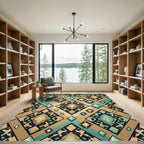 Tan Teal Snake Skin Diamond Rug