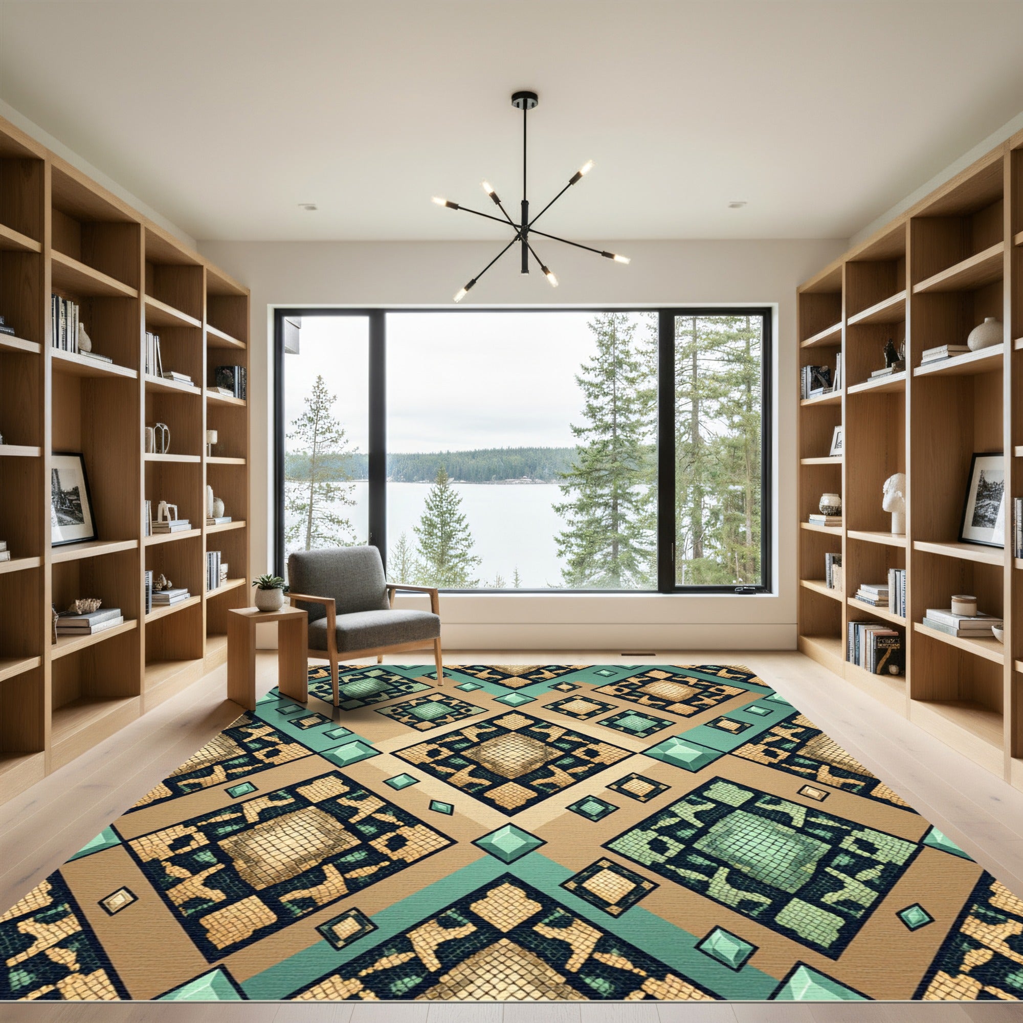 Tan Teal Snake Skin Diamond Rug