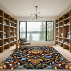 Bold Blue Orange Chrysanthemum Mandala Rug