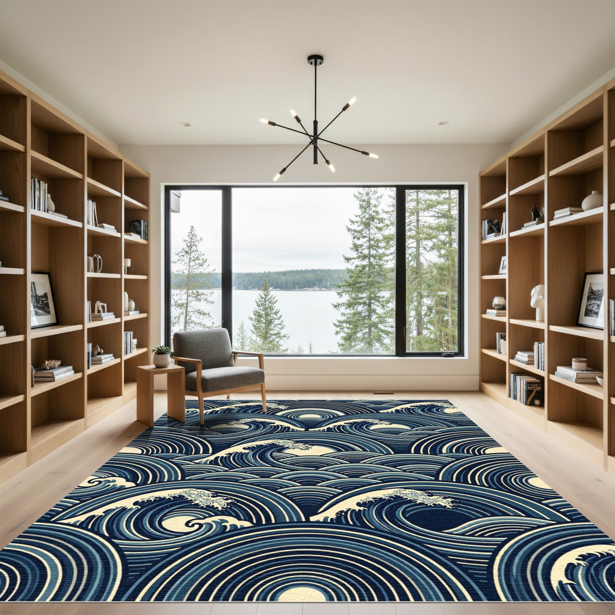 Japanese Navy Blue Circular Wave Ocean Rug
