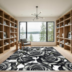Monochromatic Charcoal Rose Garden Rug
