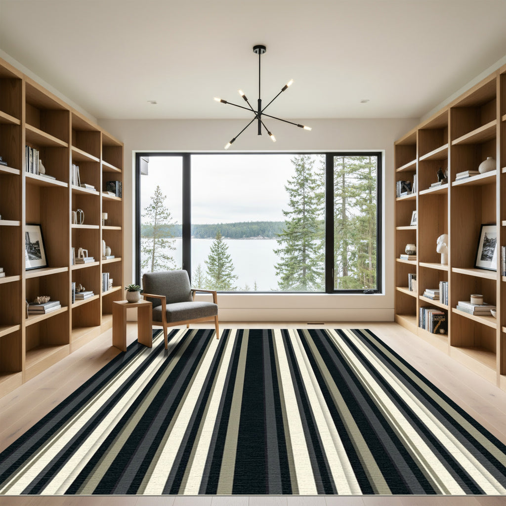 Classic Black Cream Stripe Rug