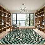 Sage Green Geometric Layered Diamond Rug
