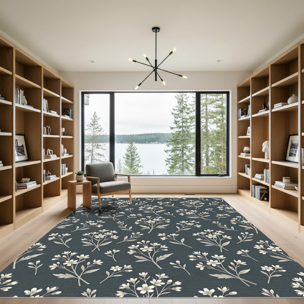 Charcoal White Delicate Branches Rug