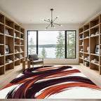 Modern Saffron and Burgundy Abstract Swirl Rug