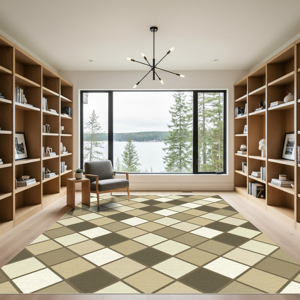 Earthy Diamond Grid Neutral Rug