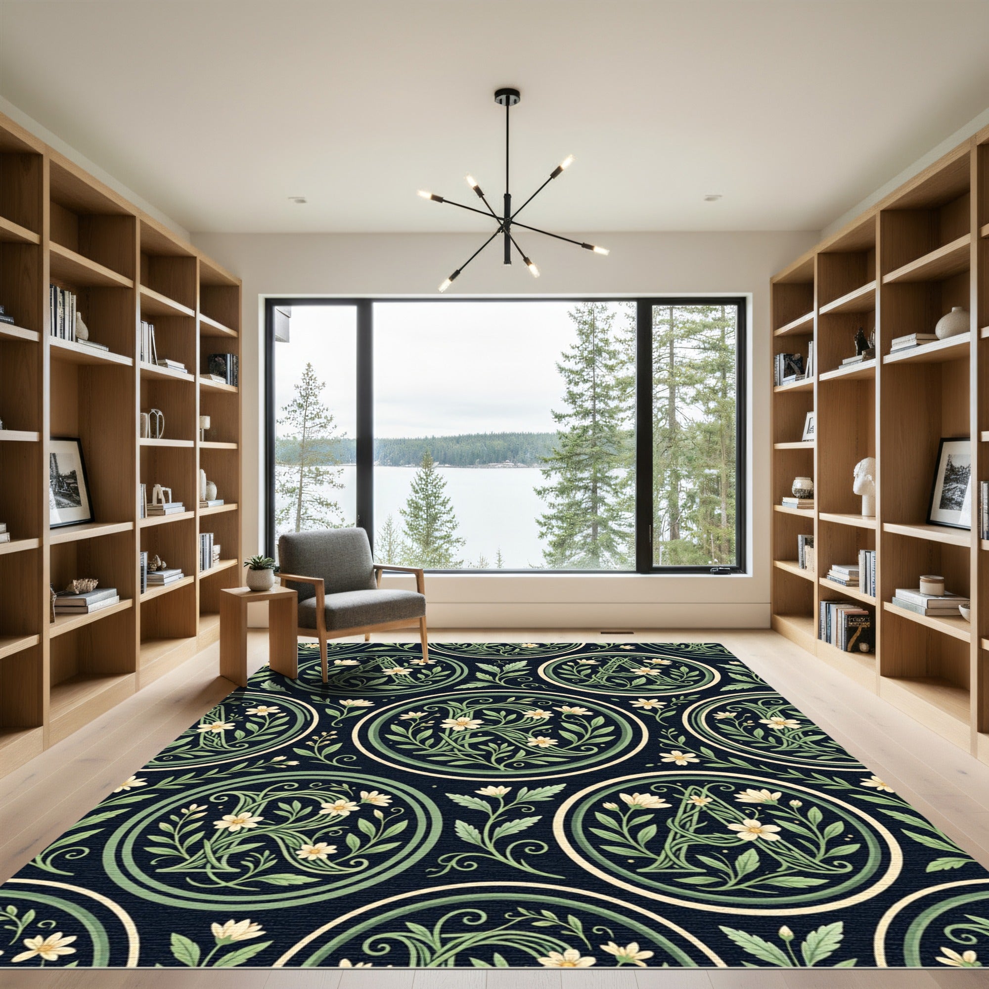 Botanical Monogram Floral Sage Cream Area Rug