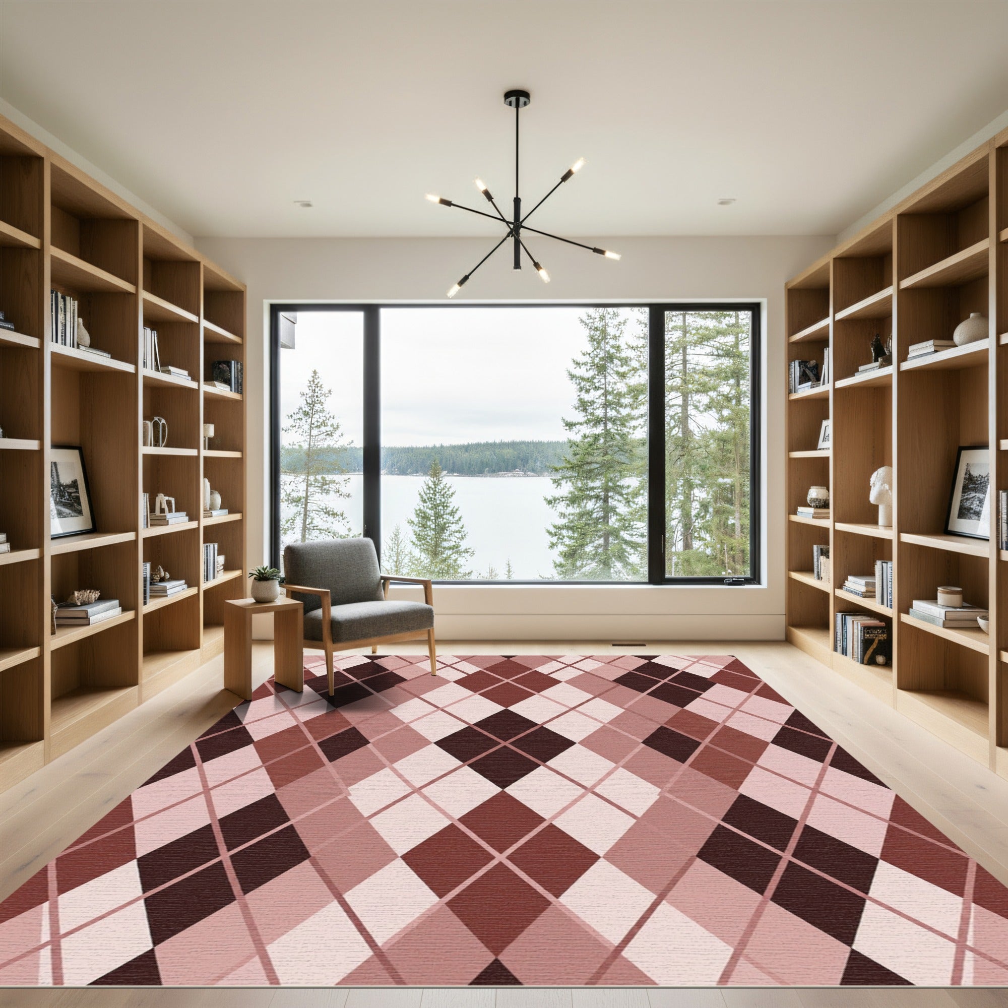 Classic Brown Argyle Geometric Diamond Rug