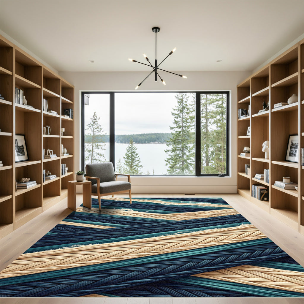 Intersecting Blue and Cream Nautical Braids Rug
