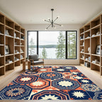 Navy and Tangerine Geometric Octagon Medallion Rug