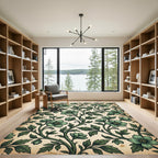 Sage Green Botanical Floral Scroll Runner Rug