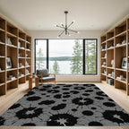Monochromatic Abstract Charcoal Ink Splatter Rug
