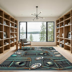 Coastal Teal Lobster Trap Oyster Illustration Rug