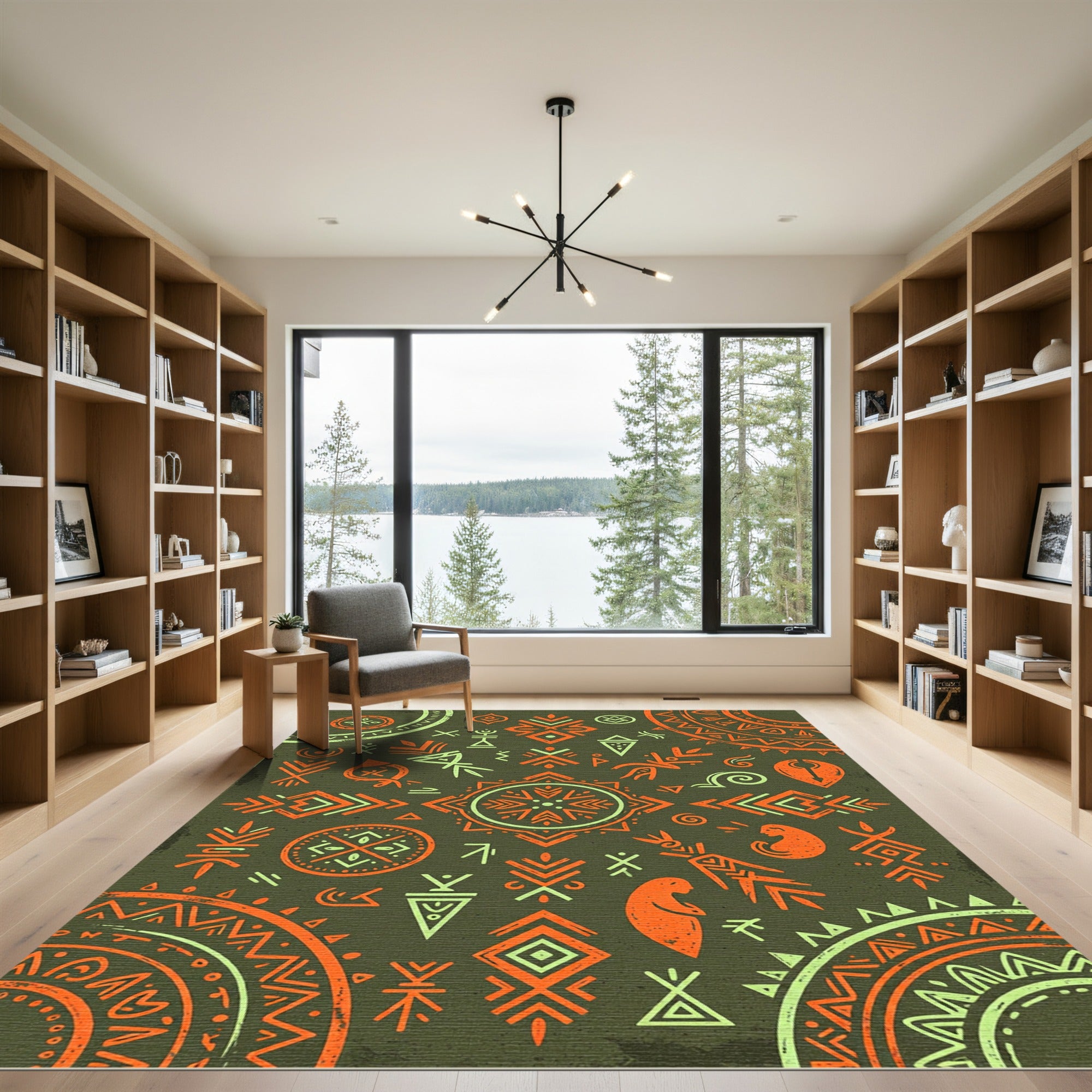 Earthy Sage and Rusty Orange Ancestral Art Rug