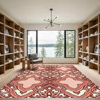 Coral Geometric Entwined Quatrefoil Lattice Rug