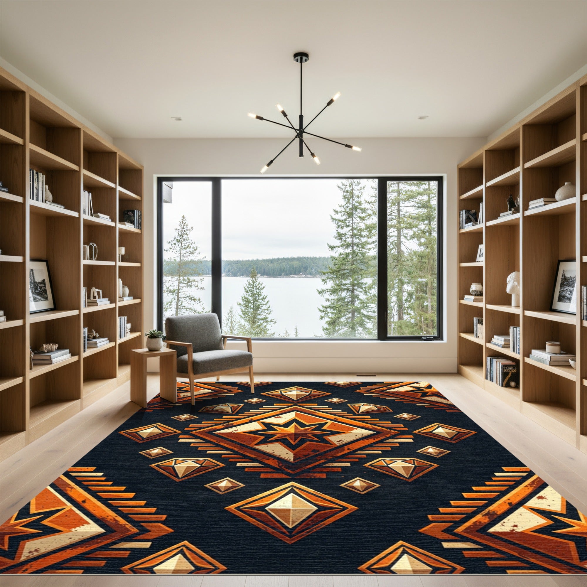 Earthy Golden Geometric Celestial Diamond Rug