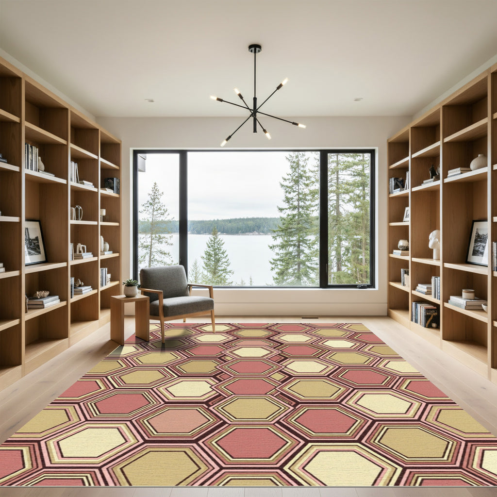 Mid-Century Terracotta Honeycomb Geometric Rug