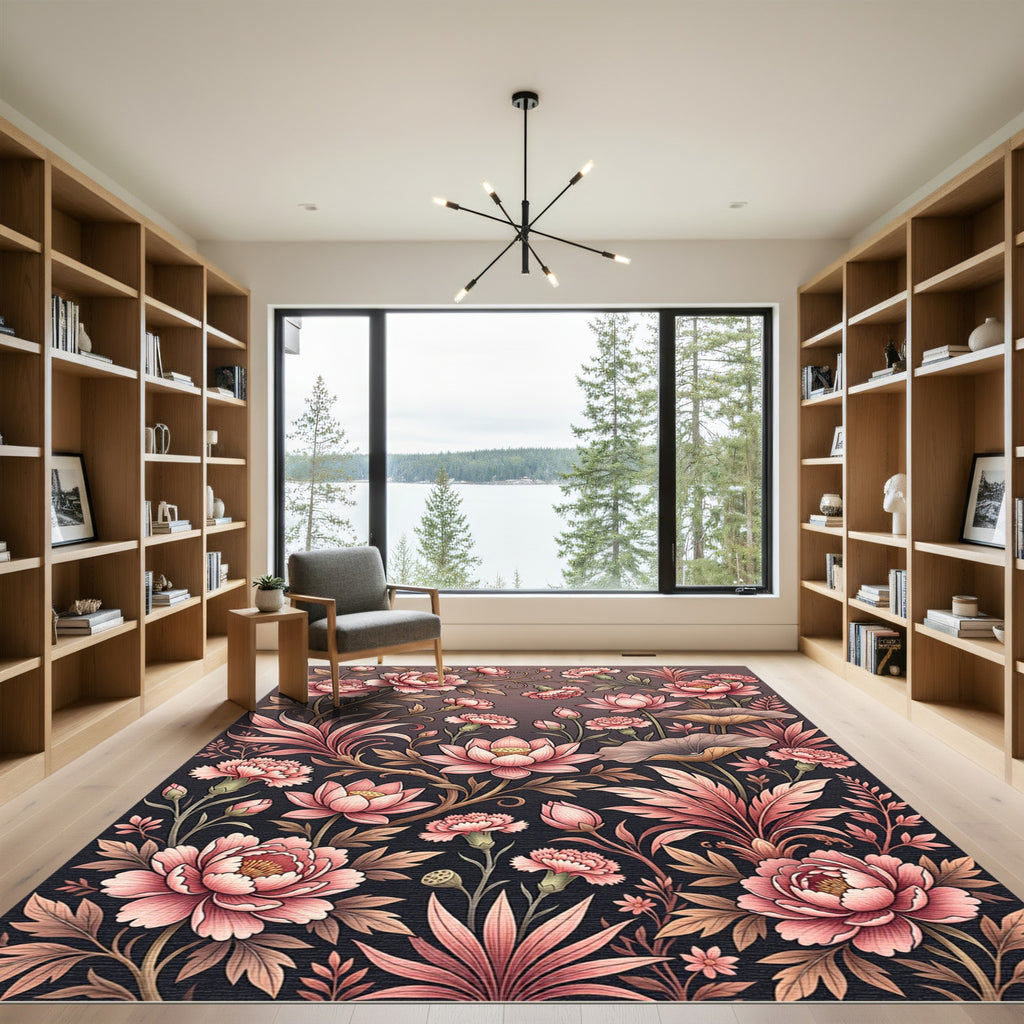 Elegant Pink Floral Lotus Garden Rug