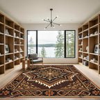 Vintage Brown Gold Floral Medallion Rug
