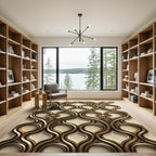 Sophisticated Gold Ornate Damask Scroll Rug