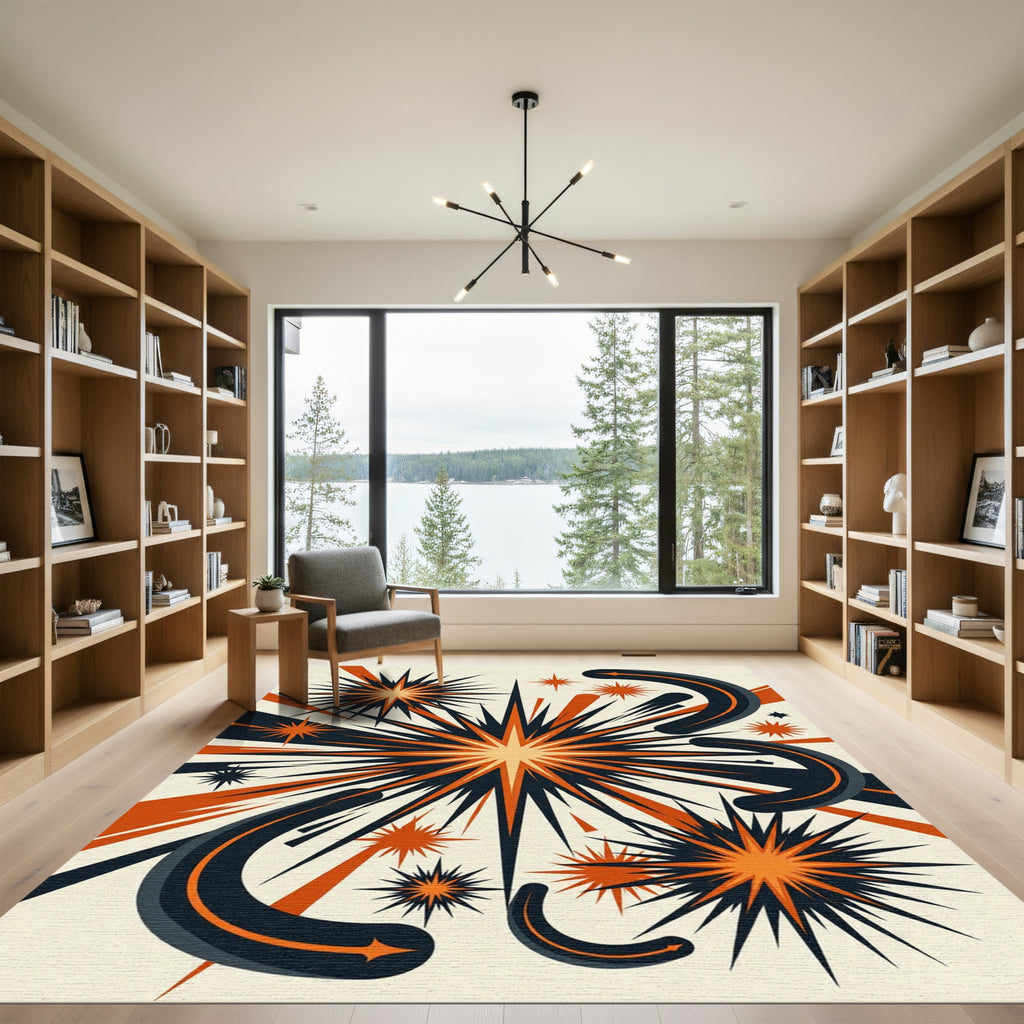 Retro Mid Century Orange Starburst Art Rug