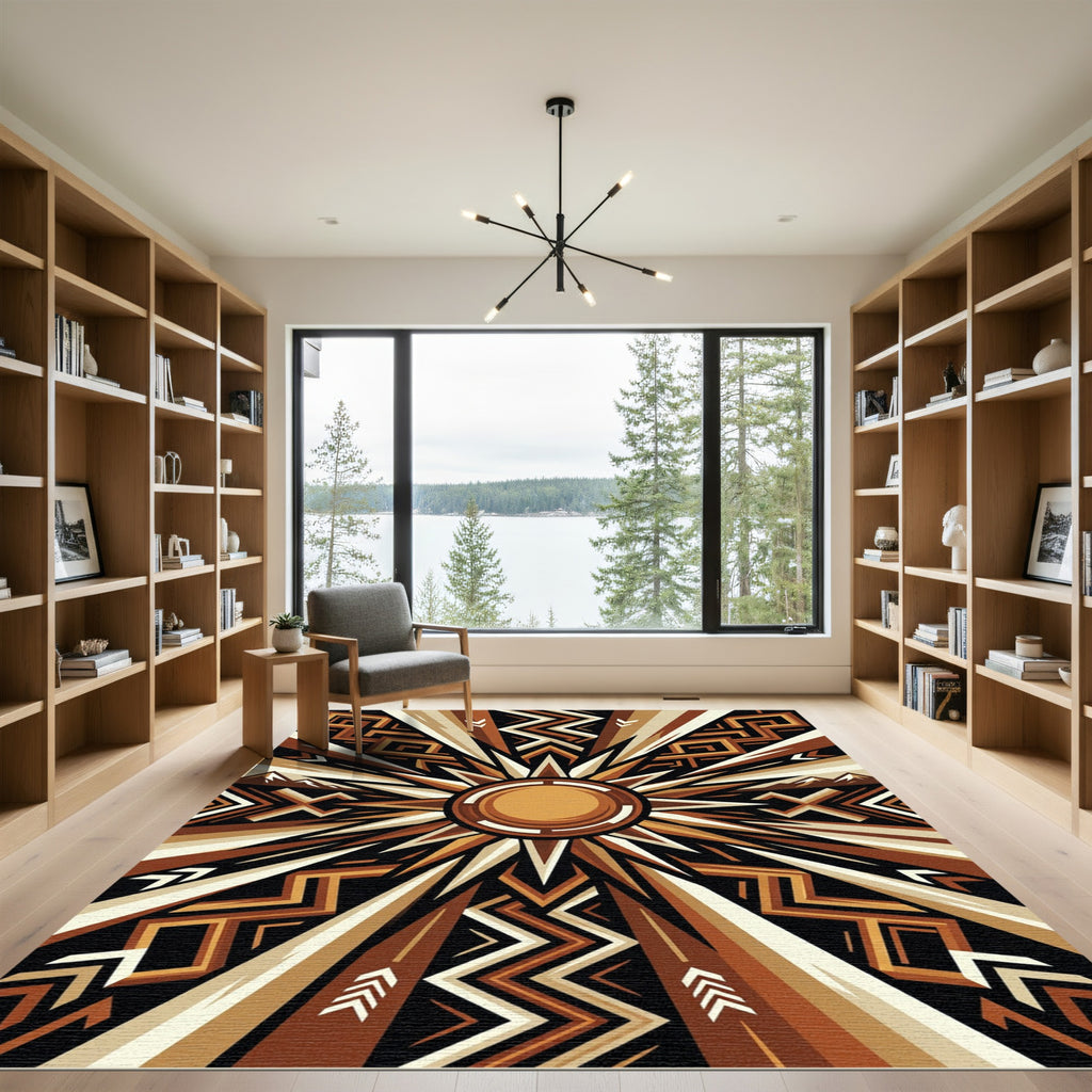 Abstract Earthy Geometric Sunburst Rug