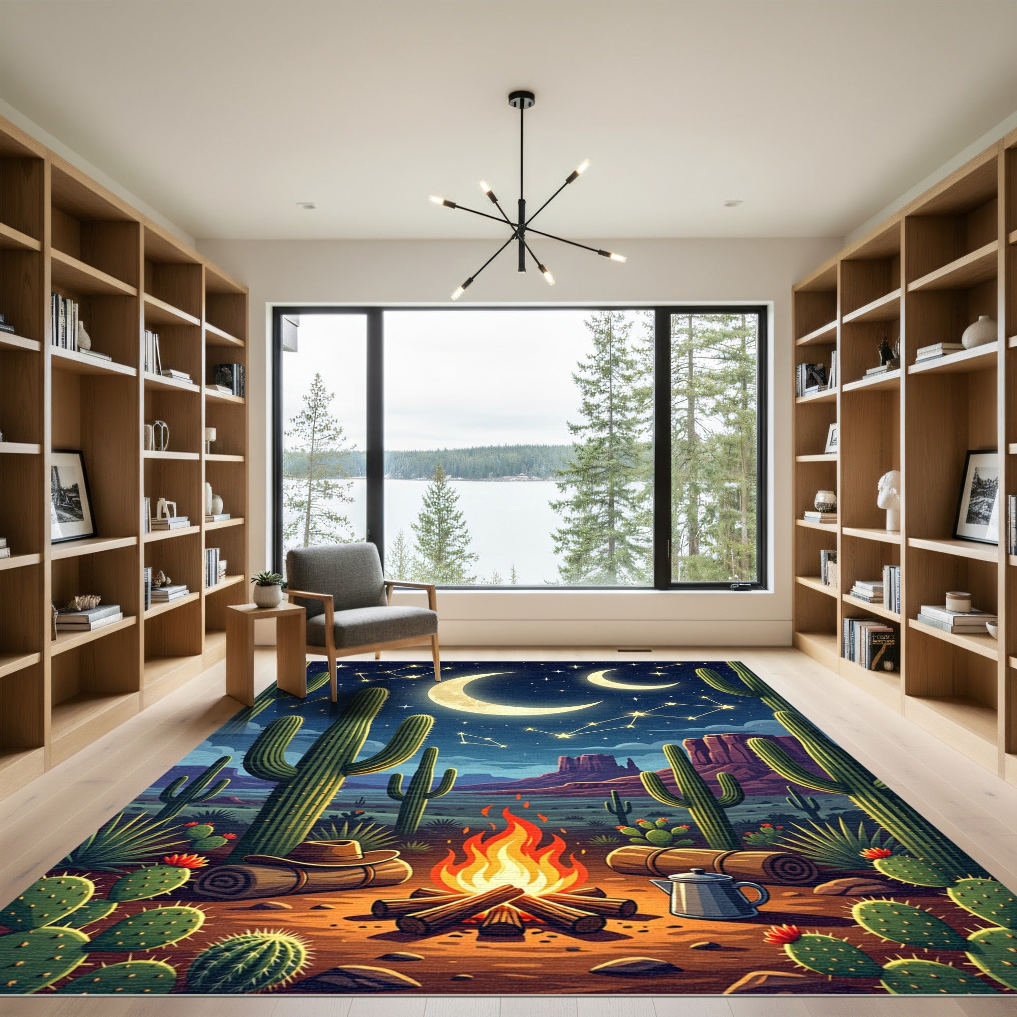 Cosmic Desert Moonlit Night Cactus Rug