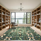 Sage Green Ribbon Floral Botanical Scroll Rug