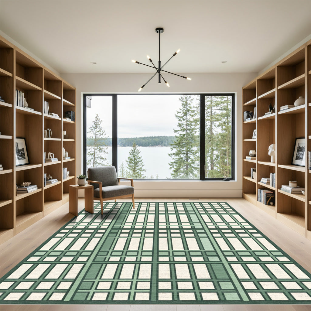 Sage Green Linear Plaid Grid Rug