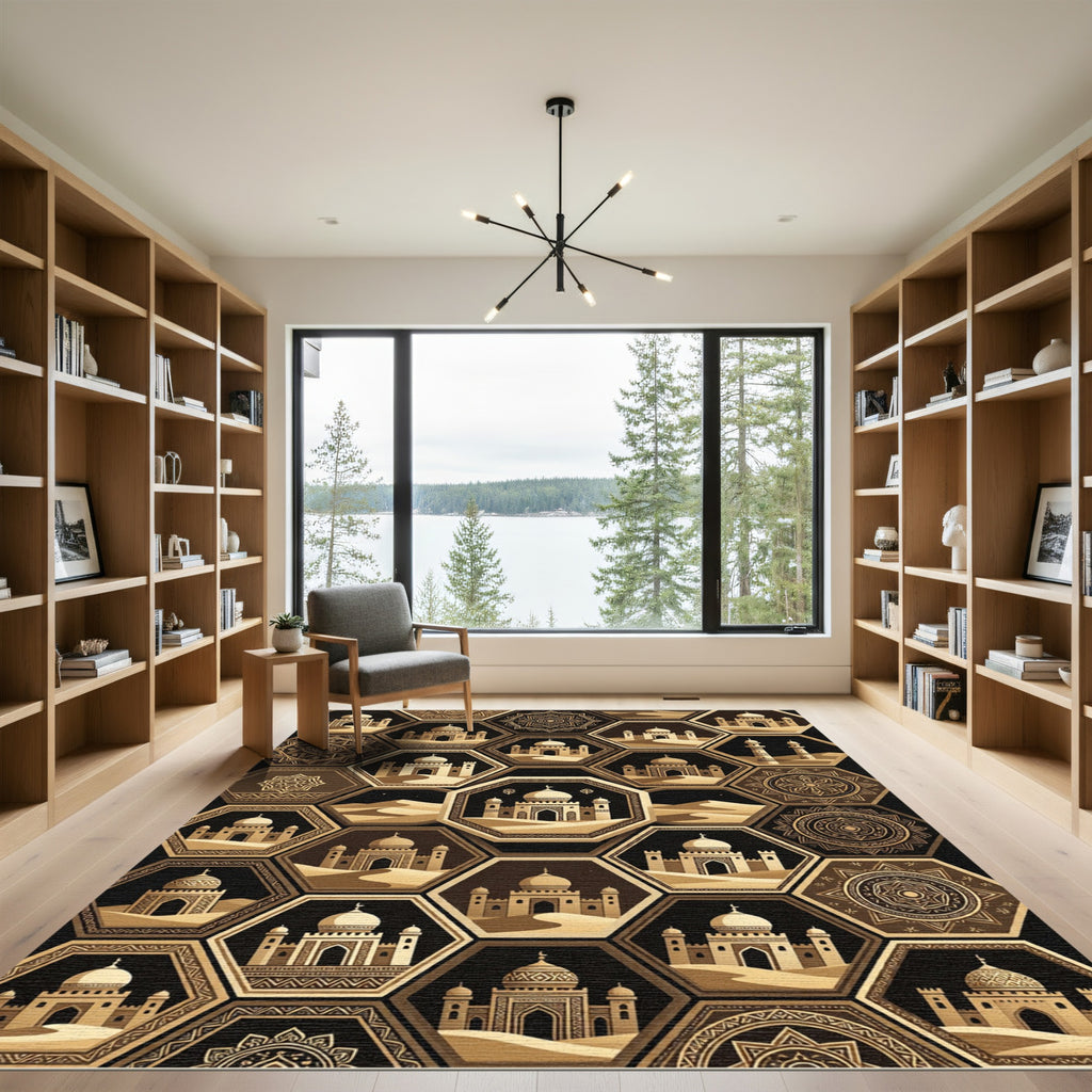 Golden Desert Mosque Hexagon Mosaic Rug