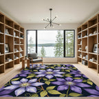Vibrant Purple Clematis Botanical Floral Rug