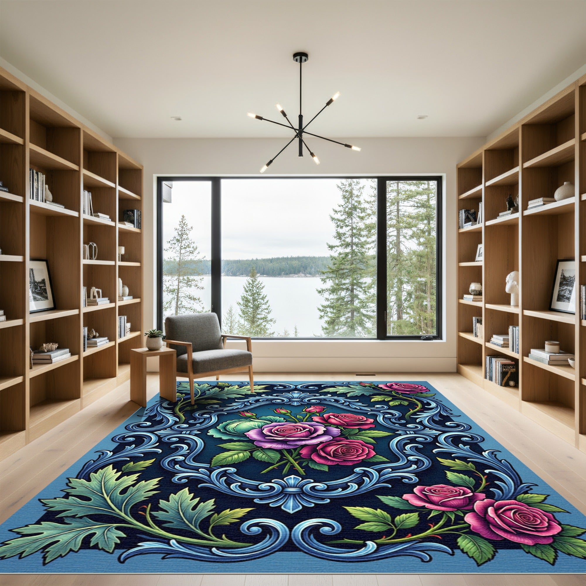 Ornate Floral Vine Embossed Rug