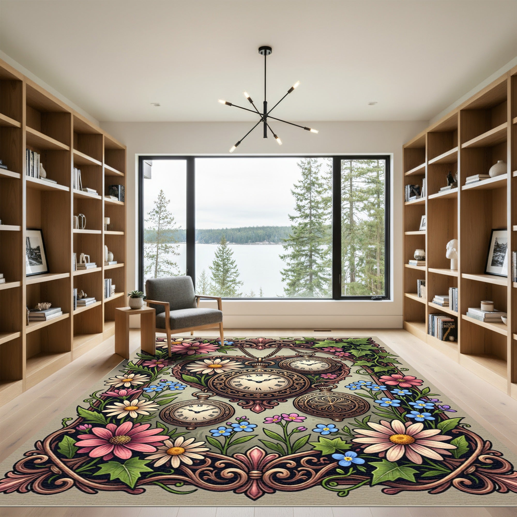 Vintage Floral Pocket Watch Heart Tapestry Rug